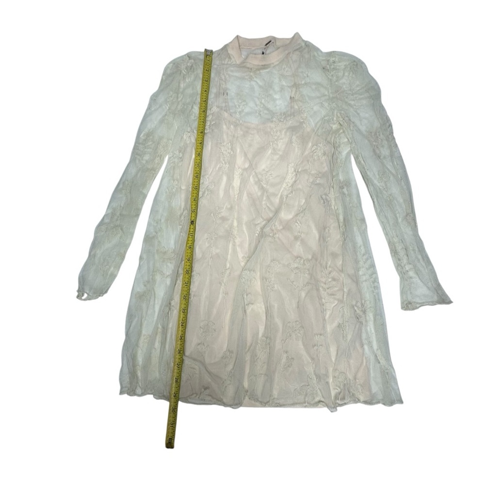 Free People Cecelia Sheer Lace Mini Dress pale pink/ ivory small - Picture 11 of 13